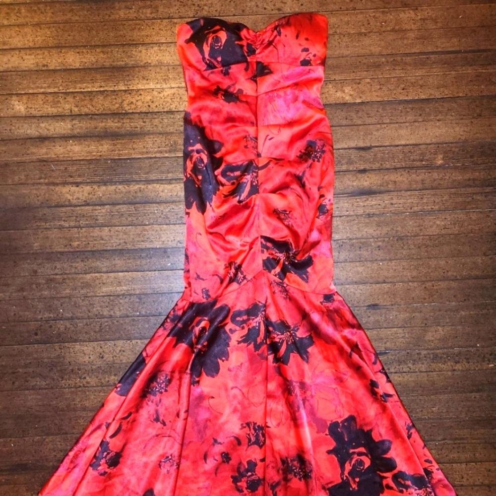 Red Flowered Mermaid Styled Gown